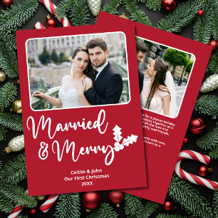 Gift med och Merry Newlyweds Första julrött Julkort