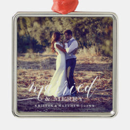 Gift med och Merry Newlyweds julfoto Julgransprydnad Metall