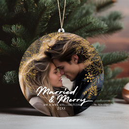 Gift med och merry | Nygifta julfoto Julgransprydnad Keramik
