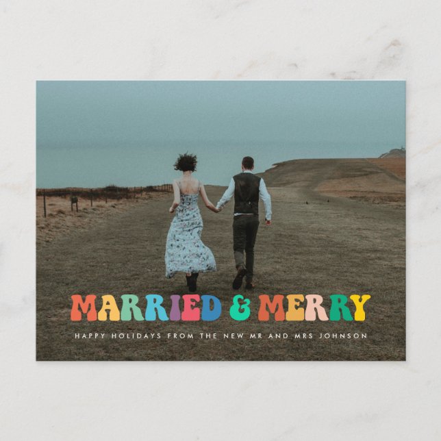 Gift med och Merry Retro 60-tal Hippie Roligt jul Vykort (Framsida)