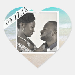 Gift med Sea Photo Heart Sticker Hjärtformat Klistermärke