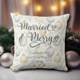 Gift Merry 1:a julen Nygift Guld Prydnad Kudde