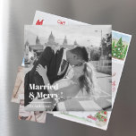 Gift & merry | Elegant Black & White Bröllop Magnet<br><div class="desc">Fira kärlek med den här fotomagneten bröllop i personligen "Married & Merry" - en tidlös keepsaké för nyfödda och par. Den här moderna designen blandar klassiskt romantik med minsta möjliga stil. Den innehåller ett svart-vitt bröllop-foto och en elegant-typografi. Perfekt för att du visar dig på kylskåpet, presenterar för familj och...</div>