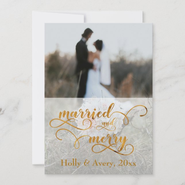 Gift & Merry Faux Gold Foil & White med Photo Julkort (Framsida)