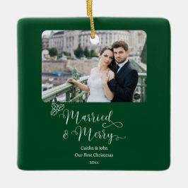 Gift Merry Newlyweds 1:a julfotfoto Grönt Julgransprydnad Keramik