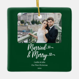 Gift Merry Newlyweds 1:a julfotfoto Grönt Julgransprydnad Keramik