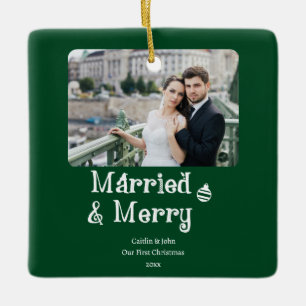 Gift Merry Newlyweds 1:a julfotfoto Grönt Julgransprydnad Keramik