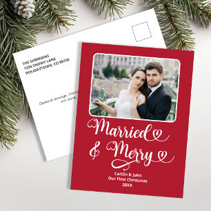 Gift Merry Newlyweds 1:a Julrött foto Helg Vykort
