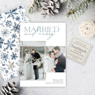 Gift & Merry Rustic Blue Newlyed Photo Collage Julkort