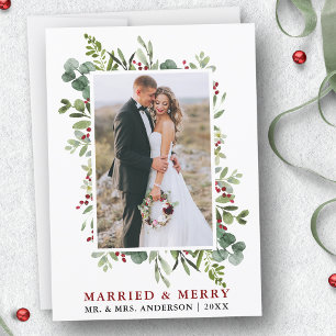 Gift & Merry Watercolor Greenery Berries Julkort
