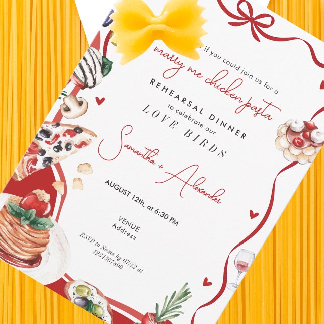Gift Mig Kycklingpasta Bröllopsrepetition Middag Inbjudningar (Marry Me Chicken Pasta Foodie Couple Engagement Italian Wedding Rehearsal Dinner Brunch Invitation )