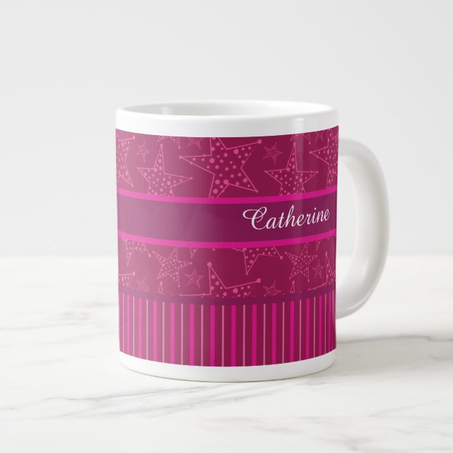 Gift Mugg för henne, Personlig Namn mugg, Rosa Jumbo Mugg (Framsida höger)