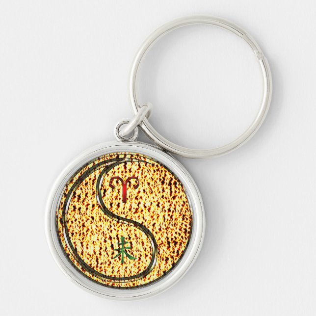 Gift och brandgatt rund silverfärgad nyckelring (Framsidan)