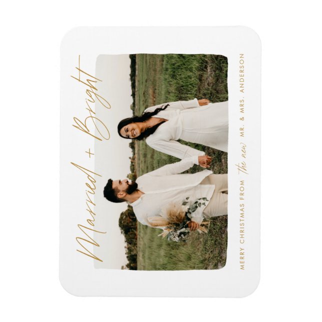 Gift och Bright Gold Script Foto Magnet (Vertikal)