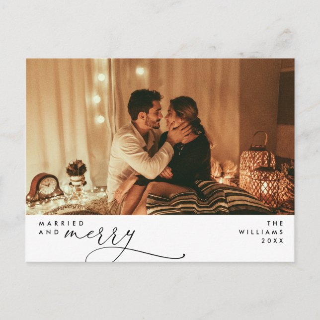 Gift och Bright Modern Script Photo Helgdag Vykort (Framsida)