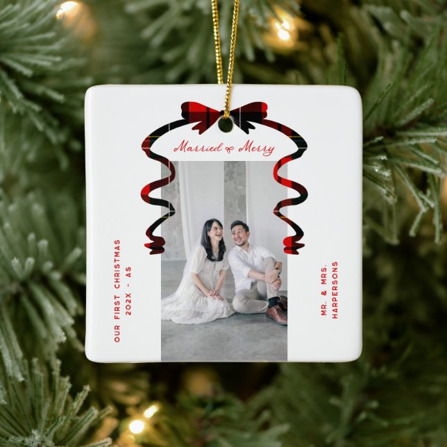 Gift och Glad Båge Foto Jul Nygifta Julgransprydnad Keramik (Träd)