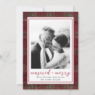 Gift och Glad Burgunder Grön Tartan Rutig Julkort
