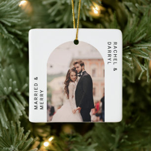 Gift och Glad Foto Minimal Skript Elegant Julgransprydnad Keramik