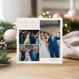 Gift och Glad fyrkantig fotokollage Julkort