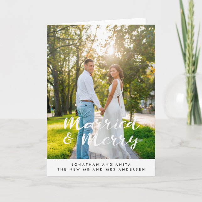 Gift och glad handskriven bröllopsfest helgkort (Framsida)