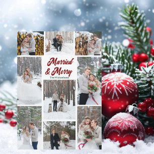 Gift och glad jul par fotokollage julkort