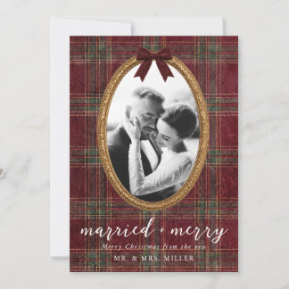 Gift och Glad Tartan Guld Ram Jul Julkort