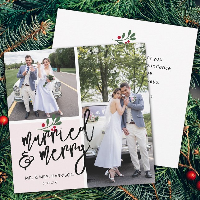 Gift och God Jul Foto Julkort (Married and Merry Christmas Photo Holiday Card)