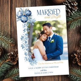 Gift och ljusblått nytt julfoto julkort