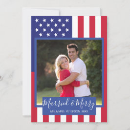 Gift och Merry American Flagga Patriotic Photo Julkort