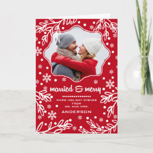 Gift och Merry. Anpassningsbar Fotojul Helgkort