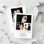 Gift och Merry Bröllop Photo Collage Ro Guld<br><div class="desc">Det moderna fotosamlingskortet "Married and Merry" för nya lyweds innehåller 3 favoritfoton från bröllopsdagen på framsidan med folie från ro guld och anpassningsbar som kan vara personlig med namn och bröllop. Ett litet folie från ro guld accentuerar utformningen. Kortets baksida innehåller ytterligare ett foto med ett meddelande som kan vara...</div>