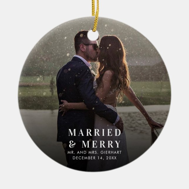 Gift och Merry Bröllop Photo-jul Julgransprydnad Keramik (Framsidan)