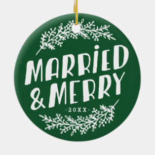 Gift och Merry Bröllop Photo Ornament
