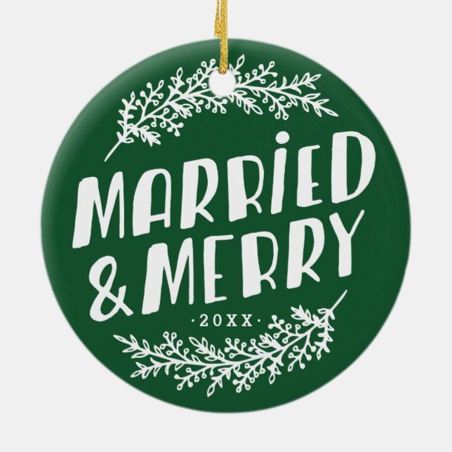 Gift och Merry Bröllop Photo Ornament (Baksidan)