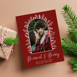 Gift och Merry Couple Photo Red jul Julkort