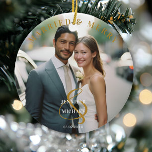 Gift och Merry! Elegant, förenklad, foto Julgransprydnad Keramik