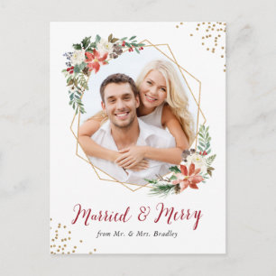 Gift och Merry Guld Geometric Newlyged Photo Helg Vykort