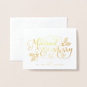 Gift och Merry Hand-lettered jul Nylyed Folierat Kort