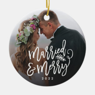 Gift och Merry Helgdag Photo Julgransprydnad Keramik