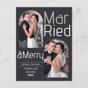 Gift och Merry Joy jul Nyligen weds Photo Helg Vykort