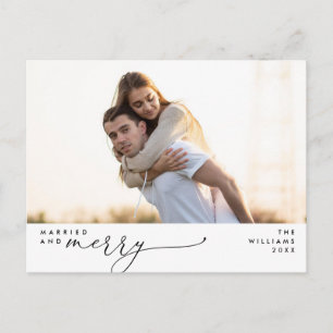 Gift och merry Modern Script Photo Helgdag Vykort