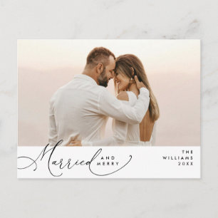 Gift och merry Modern Script Photo Helgdag Vykort
