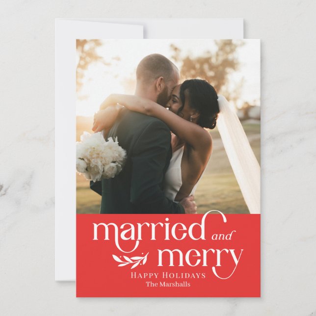 Gift- och Merry Newlyed Photo Helgdag Card Julkort (Framsida)