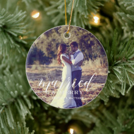 "Gift och merry" Newlyweds julfoto Julgransprydnad Keramik