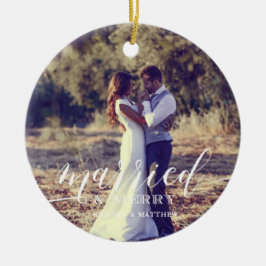 "Gift och merry" Newlyweds julfoto Julgransprydnad Keramik