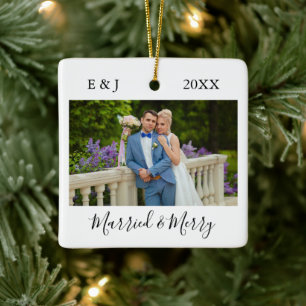 Gift och merry par Photo Julgransprydnad Keramik