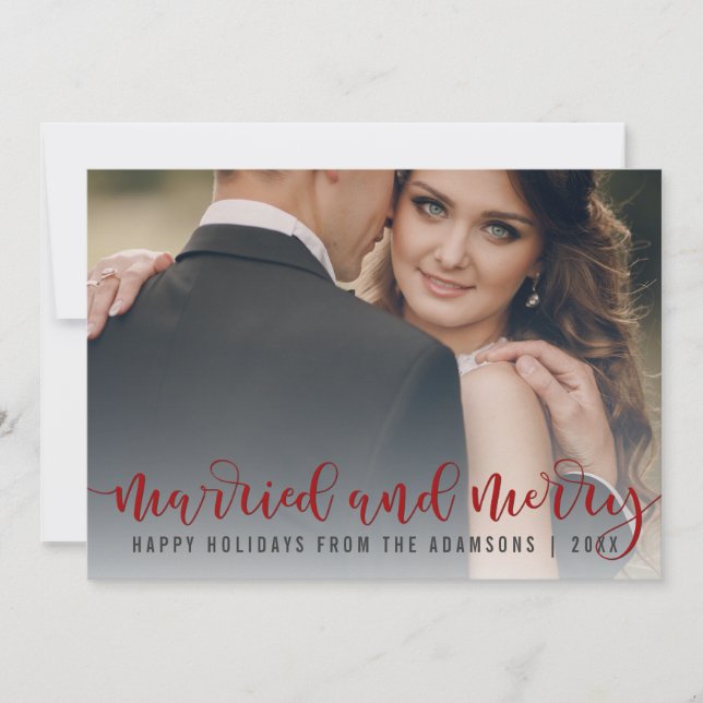 Gift och merry Red Calligraphy | Nytt foto Julkort (Framsida)