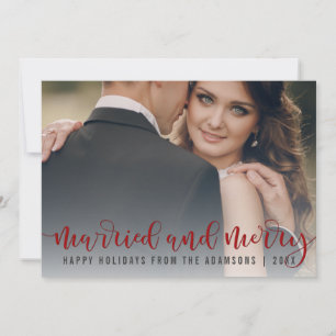 Gift och merry Red Calligraphy Nytt foto Julkort