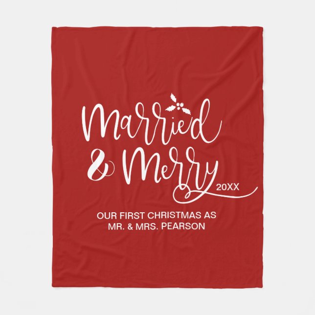 Gift och merry vår första julgift röd fleecefilt (Framsidan)