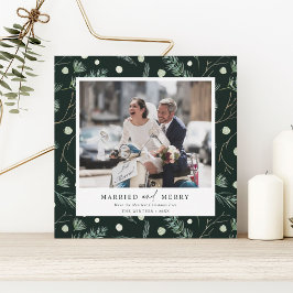 Gift och Merry Winter Greenery Photo Square Julkort